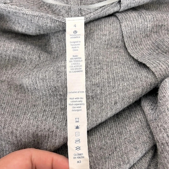 Lululemon Cabin Yogi Wrap Heathered Medium Grey Pocket‎ Thumbhole Size 4 - Picture 6 of 13
